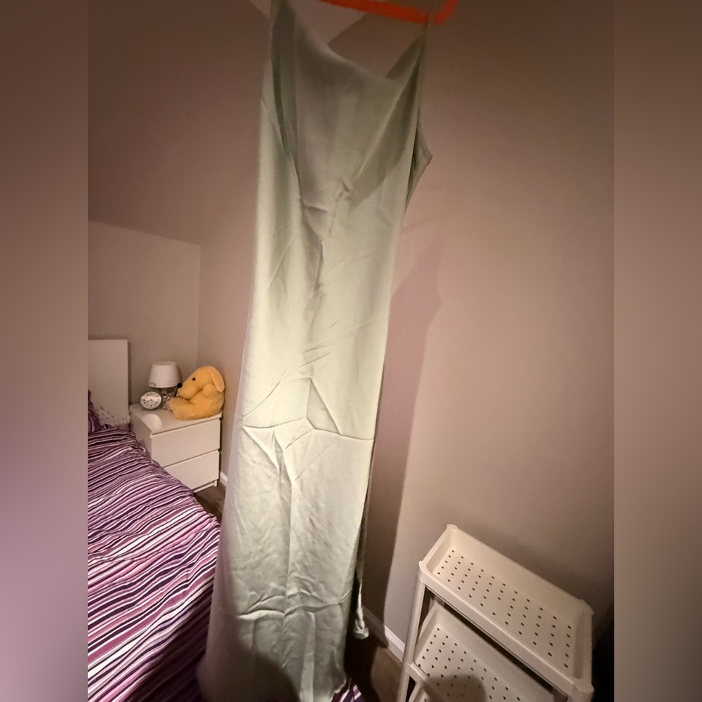 Light Mint Green Satin Maxi Slip Dress